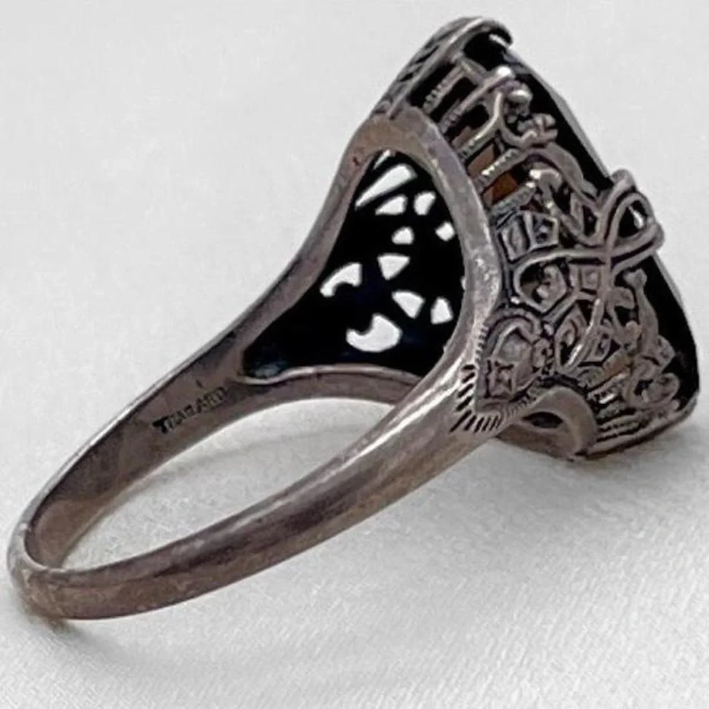 Vintage sterling silver art nouveau smokey quartz ring - Picture 3 of 7